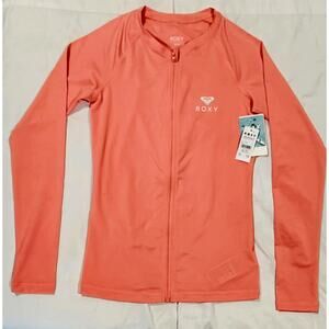 Roxy Swim Shirt Womens Medium Coral Rash Guard Front Zip Long Sleeve UPF 50
